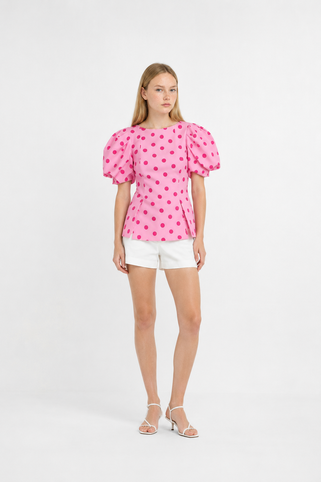 Blusa Lunares Mangas Abullonadas y Volantes