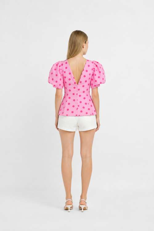 Blusa Lunares Mangas Abullonadas y Volantes