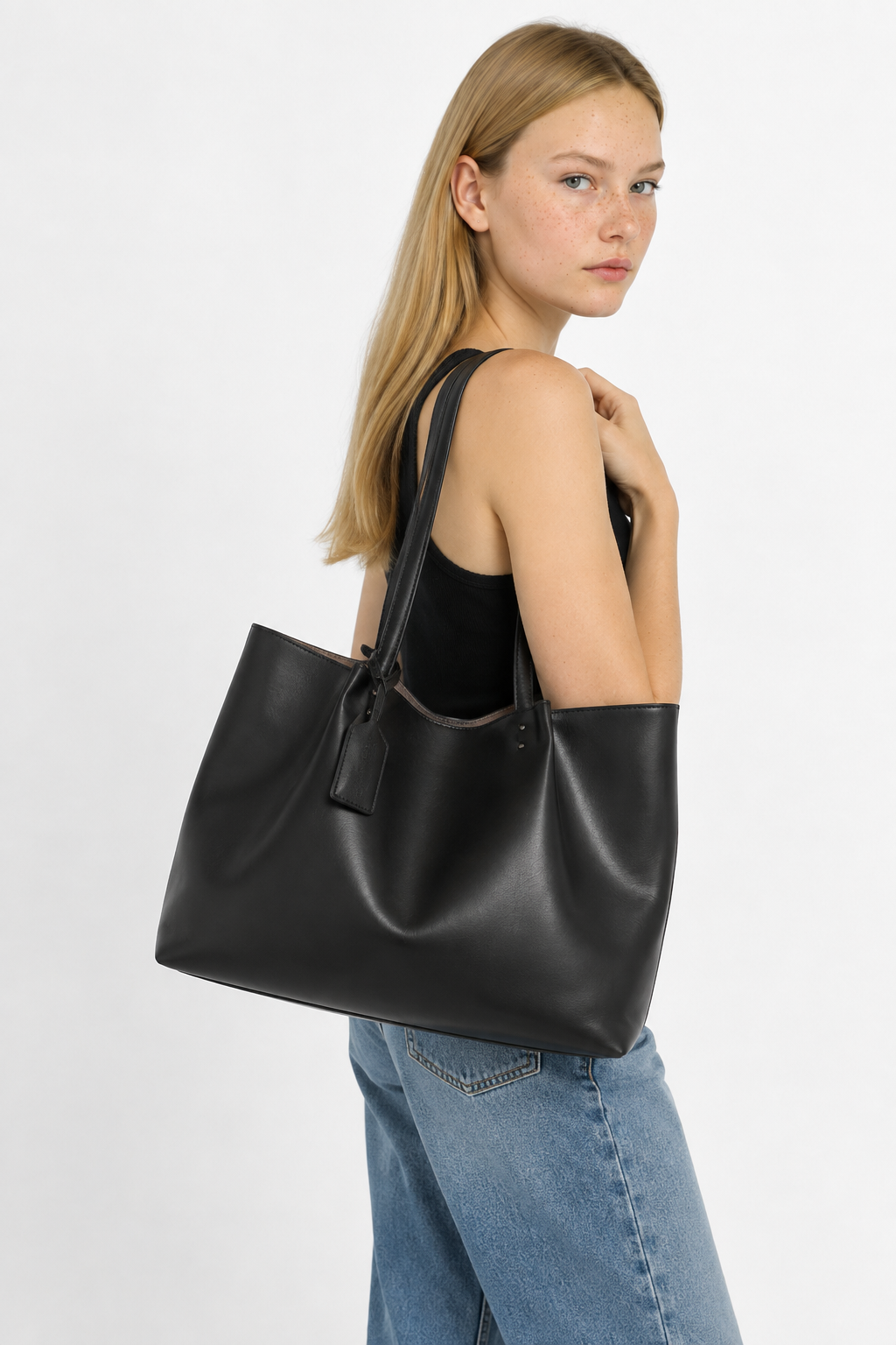Bolso tote grande fruncido de piel sintética