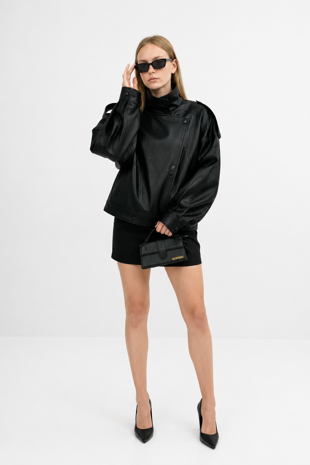 Chaqueta Oversize de Piel Sintética con Cuello Alto
