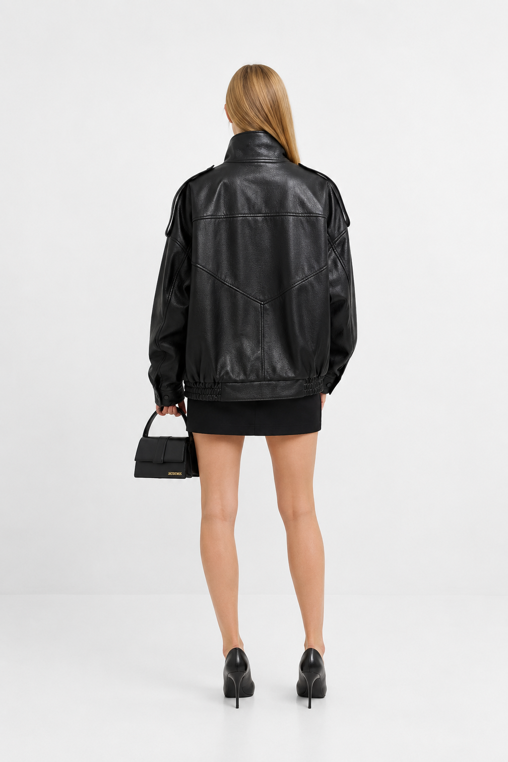 Chaqueta Oversize de Piel Sintética con Cuello Alto