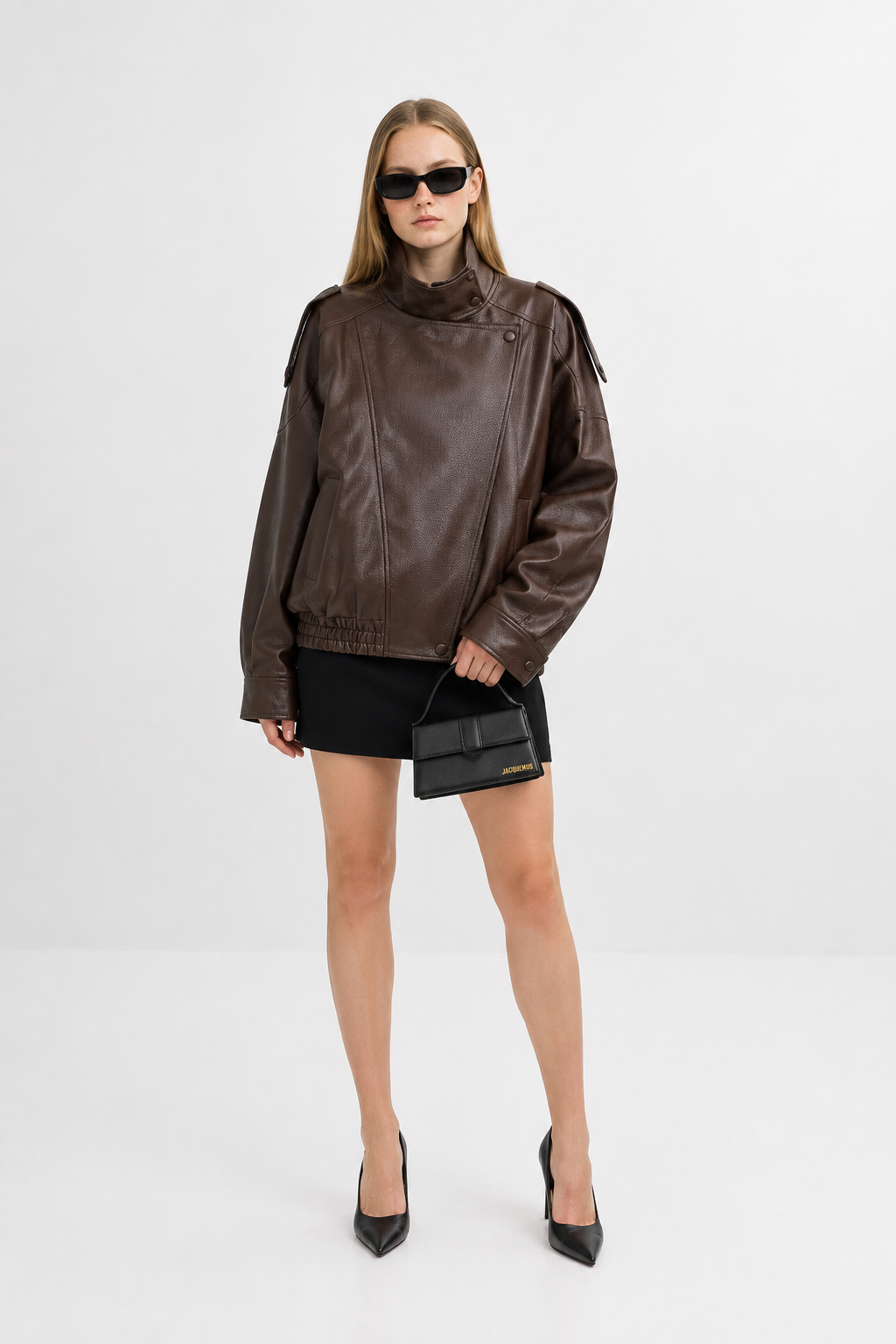 Chaqueta Oversize de Piel Sintética con Cuello Alto