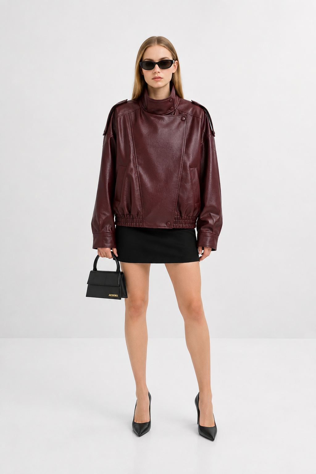 Chaqueta Oversize de Piel Sintética con Cuello Alto