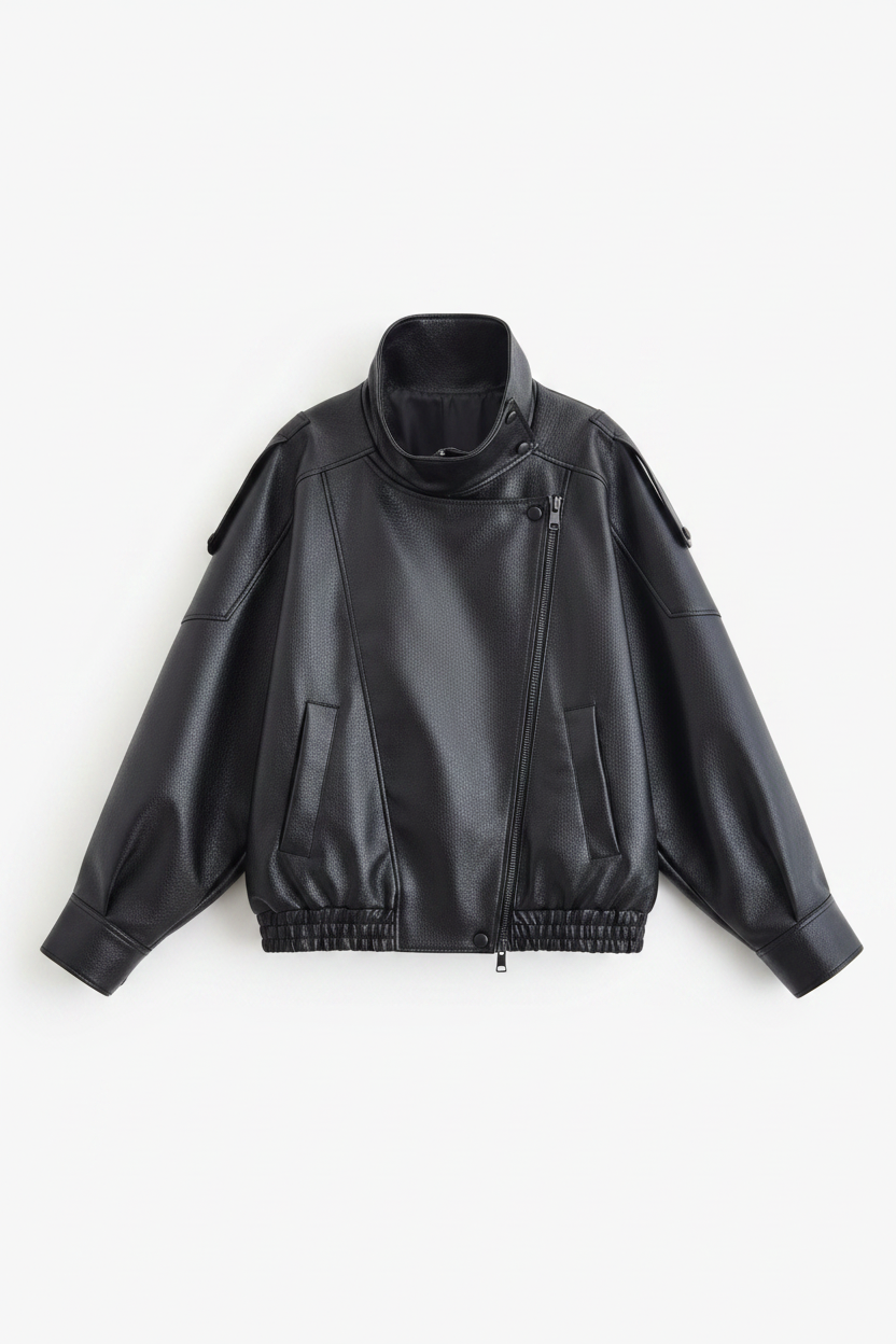 Chaqueta Oversize de Piel Sintética con Cuello Alto