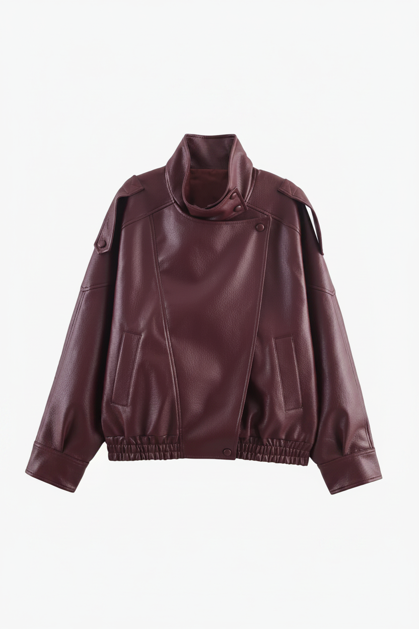Chaqueta Oversize de Piel Sintética con Cuello Alto