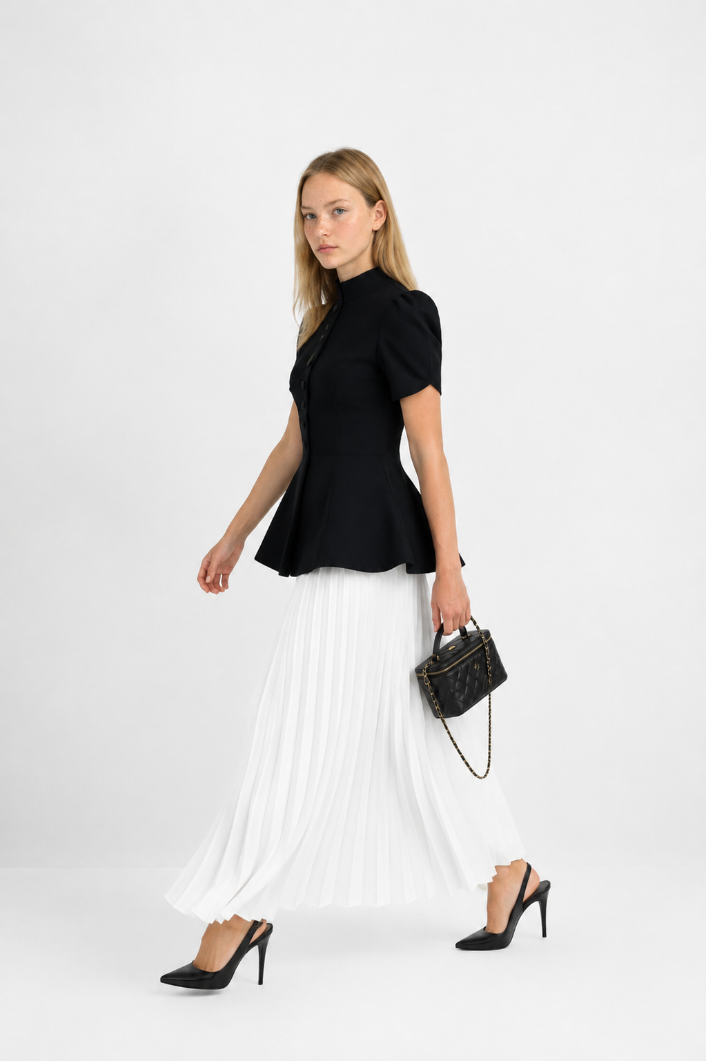 Conjunto Falda Midi Plisada y Top Manga Corta