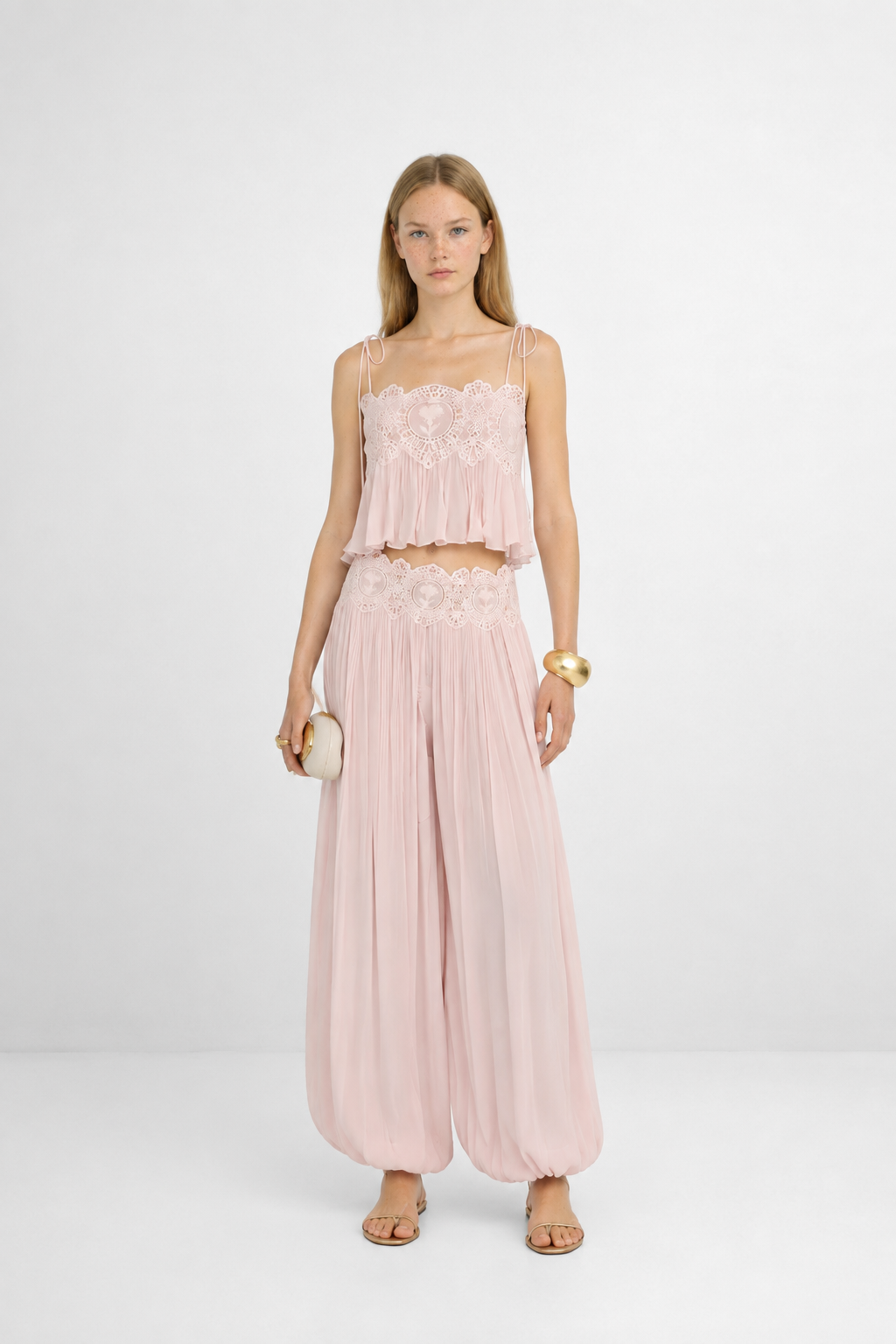 Conjunto encaje floral transparente rosa