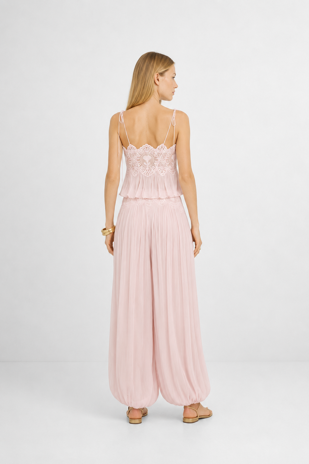 Conjunto encaje floral transparente rosa