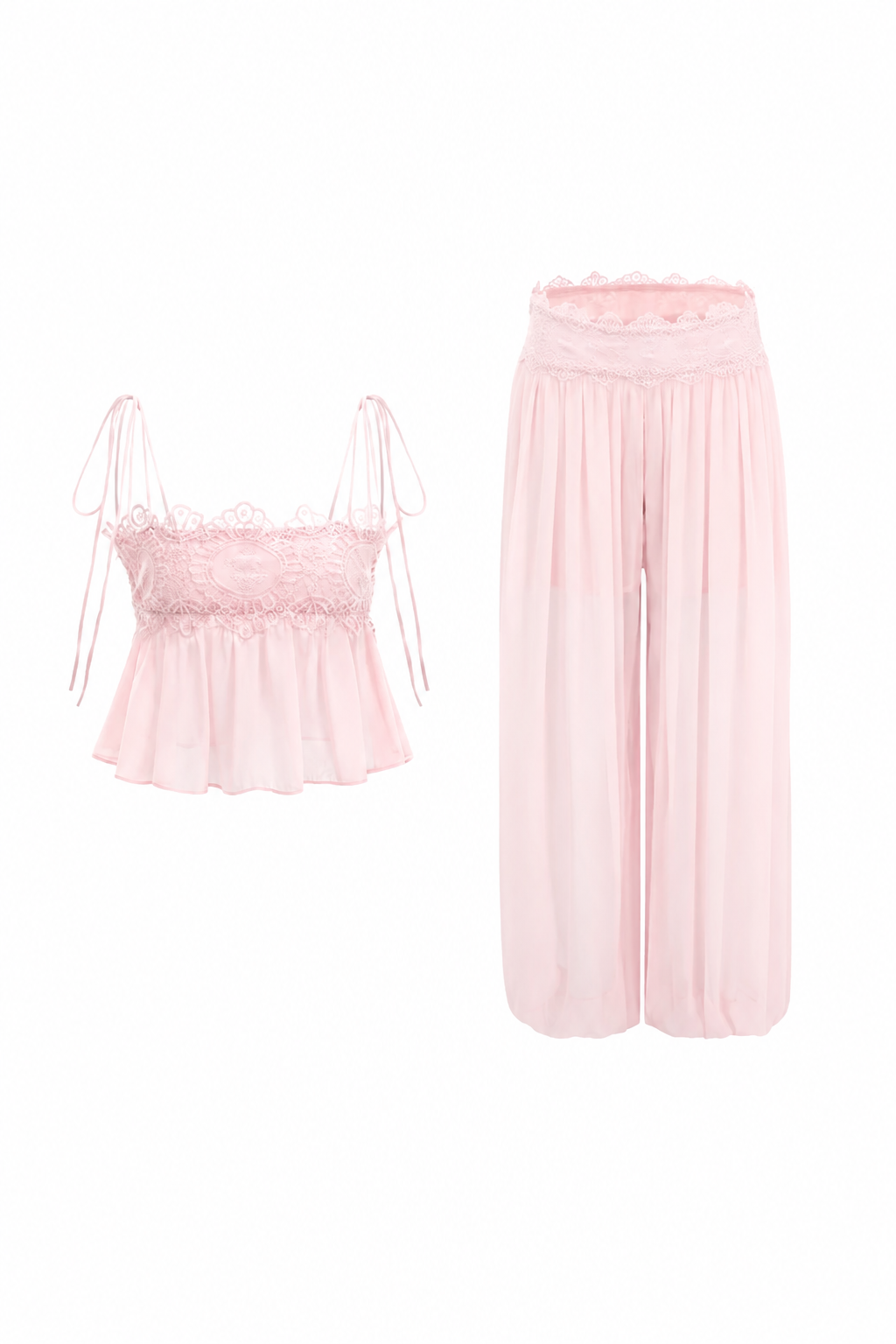 Conjunto encaje floral transparente rosa
