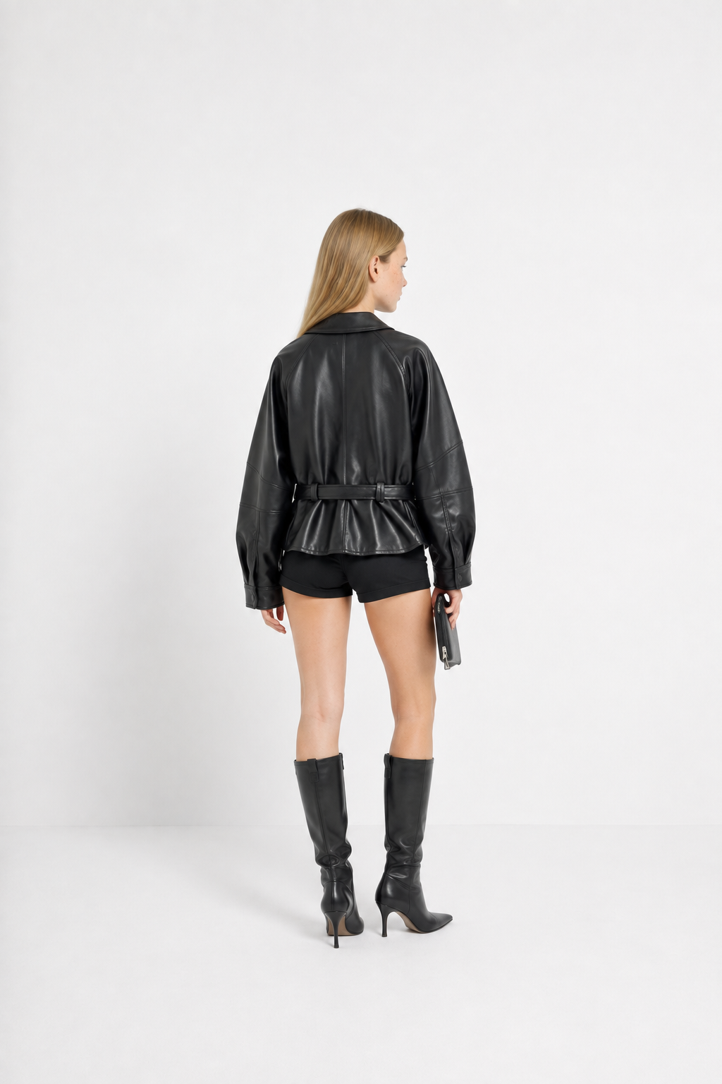 Gabardina de piel sintética con cinturón y solapa, chaqueta vintage