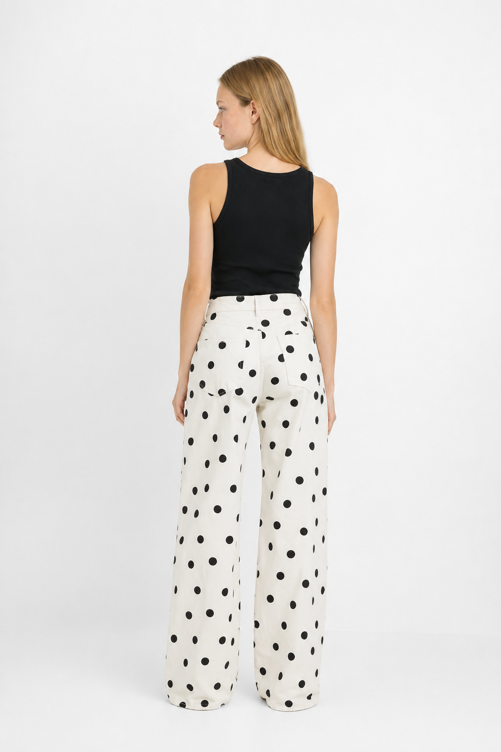 Pantalón Vaquero Ancho Estampado de Lunares