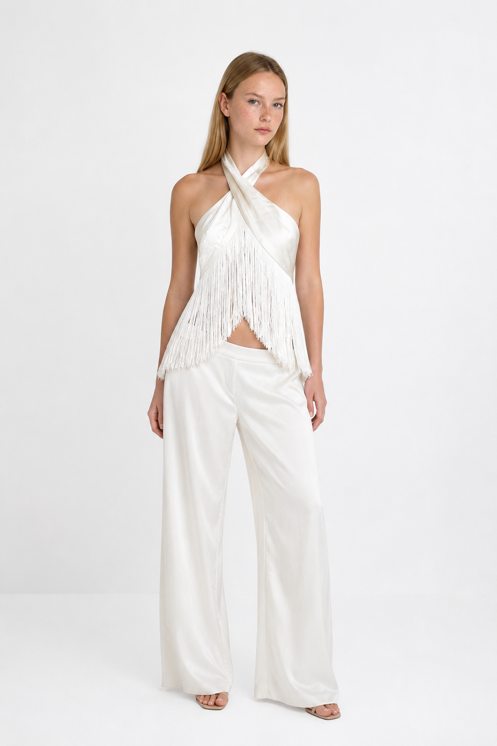 Top Satén Borlas Cuello Halter