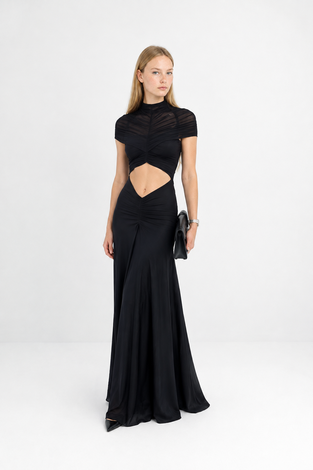Vestido Ceñido Cuello Redondo Manga Corta