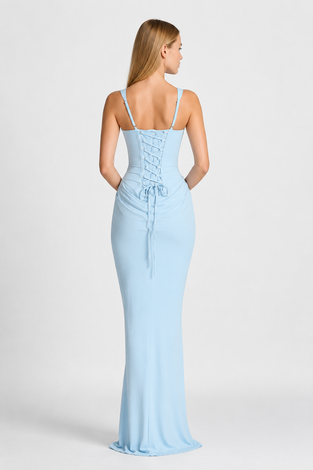 Vestido Largo Plisado de Tirantes Cuello Cuadrado
