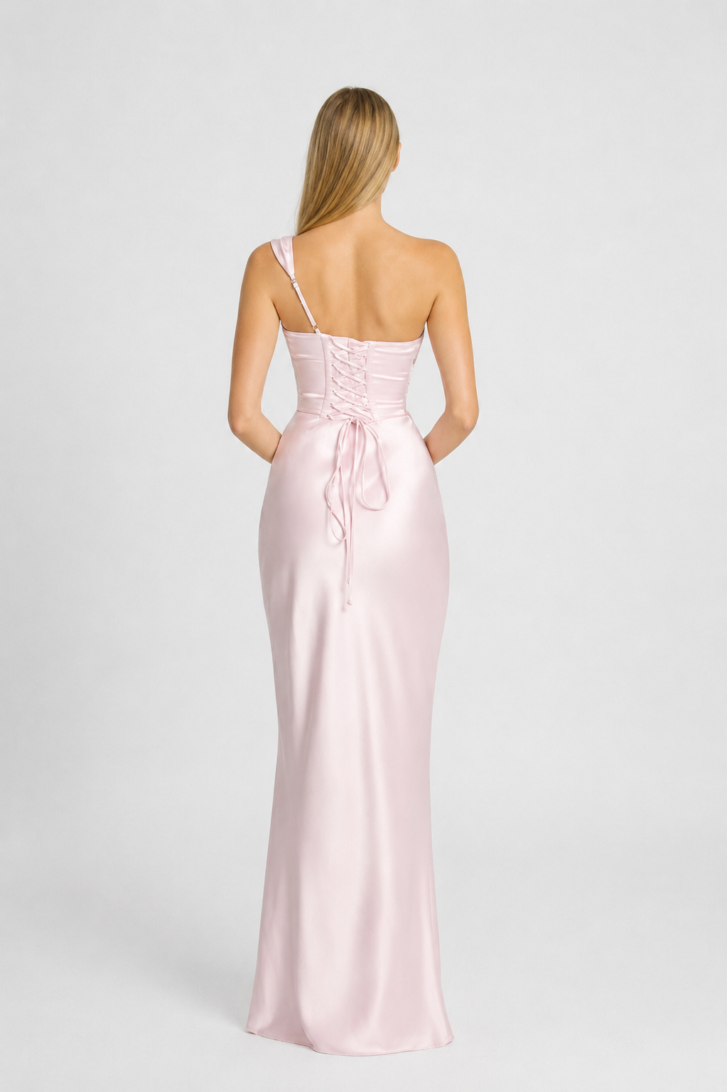 Vestido Largo Satén Un Hombro Cuello Drapeado