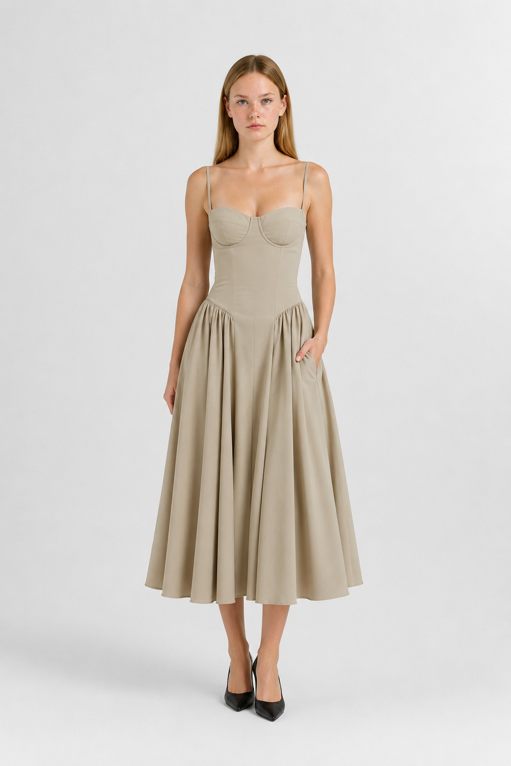 Vestido Midi Corsé Cintura Alta