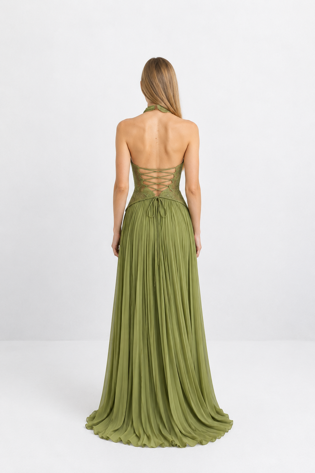 Vestido largo elegante con corset plisado